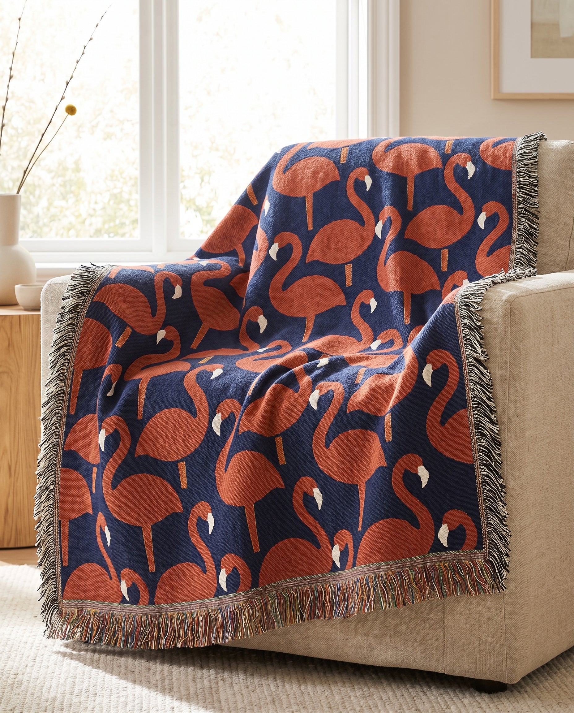 Draped over a linen armchair