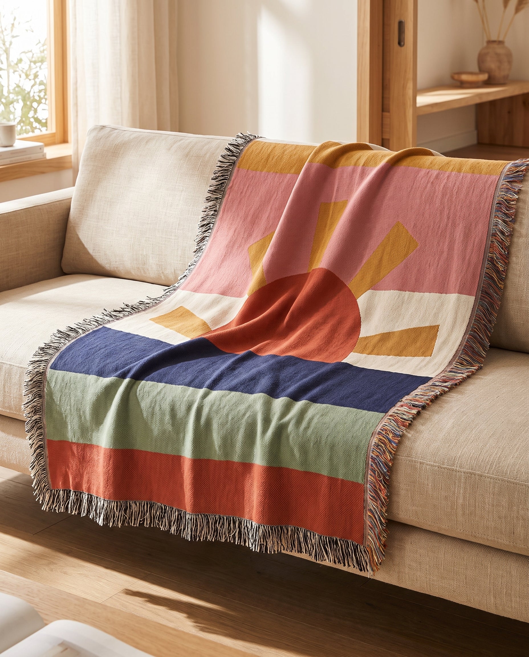 First Light throw draped over a linen sofa