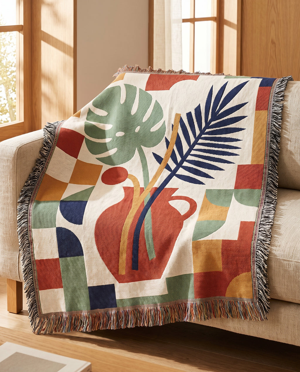 Still Life No.1 throw draped over a linen sofa